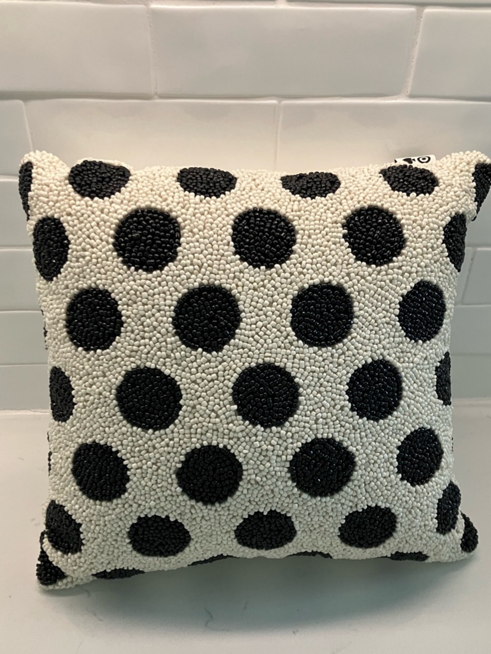 kate spade x Target beaded polka dot square throw pillow 2x12 cream/black NWT - Picture 2 of 6